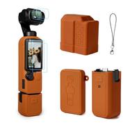 TYUANDOUER Coque pour DJI Osmo Pocket 4/Xtra Muse 2, coque de protection en silicone souple avec écran en verre trempé et protecteur d'objectif, accessoires anti-rayures pour Osmo Pocket 4 - Marron