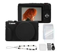 TYUANDOUER Kit étui et protection d'écran pour Canon PowerShot G7X Mark III, étui de protection en silicone souple, anti-rayures, poignée avec dragonne et cache objectif, léger, Noir , étui pour