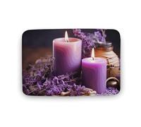 TYULN Tapis de salle de bain 40 x 60 cm, violet lavande avec bougies, tapis de bain absorbant antidérapant à séchage rapide pour chambre à coucher, cuisine, évier, bord de baignoire