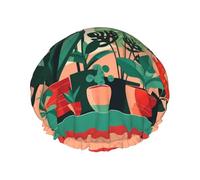 TYUMH Bonnet de douche d'intérieur imprimé plantes vertes en pot, léger, élastique, portable, adapté pour le bain et le soin des cheveux
