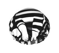 TYUMH Bonnet de douche imprimé chaton rayé noir et blanc, léger, élastique, portable, adapté pour le bain et le soin des cheveux
