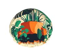 TYUMH Bonnet de douche imprimé en bambou avec motif tortue de dessin animé, léger, élastique, portable, adapté pour le bain et le soin des cheveux