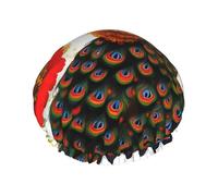 TYUMH Bonnet de douche imprimé paon à fleurs rouges, léger, élastique, portable, adapté pour le bain et le soin des cheveux