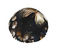 TYUMH Bonnet de douche imprimé papillons blancs dorés et noirs, léger, élastique, portable, adapté pour le bain et le soin des cheveux