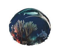 TYUMH Bonnet de douche imprimé requins sous la mer, léger, élastique, portable, adapté pour le bain et le soin des cheveux