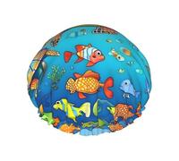 TYUMH Bonnet de douche imprimé tortue et poisson, léger, élastique, portable, adapté pour le bain et le soin des cheveux