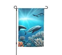 TYUMH Drapeau décoratif de jardin imprimé baleines sous la mer 30,5 x 45,7 cm pour une utilisation dans les cours, jardins, pots de fleurs et balcons