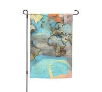TYUMH Drapeau décoratif de jardin imprimé carte du monde dessin animé 30,5 x 45,7 cm pour utilisation dans les cours, jardins, pots de fleurs et balcons