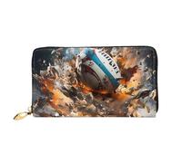 TYUMH Portefeuille long en cuir Rugby on Fire avec 12 emplacements pour cartes et 3 poches complètes pour l'argent, conçu pour les femmes à la mode.