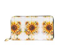 TYUMH Portefeuille long tournesol jaune en cuir huilé avec 12 emplacements pour cartes et 3 poches complètes pour l'argent, conçu pour les femmes à la mode.