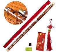 Tyuodna Flûte dizi en bambou amer faite à la main - Instrument de musique chinois en bois - Clé de fa, avec membrane, colle et protection incluses (marron)