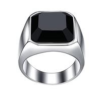 TYUSGH Bagues pour homme, bague en agate noire pour homme, bague en acier inoxydable avec poinçon en agate, parfaite pour un anniversaire, la Saint-Valentin, Taille homme : 6, Taille Unique