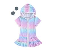 TYUSGH Cache-maillot de bain à manches courtes en tissu éponge avec fermeture éclair et lunettes de soleil pour filles, coloré, 5-6 ans