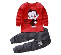 TYUSGH Ensemble 2 pièces de survêtement à manches longues pour bébé fille Motif dessin animé Rouge
