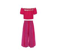TYUSGH Haut de danse du ventre indien pour filles - Costume de danse du ventre pour tout-petits - Tissu de performance pour danse du ventre - Rose vif