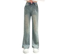 TYUSGH Jean évasé pour filles - Extensible - Coupe skinny - Taille élastique - Style vintage - Streetwear décontracté - Pour enfants de 5 à 16 ans, bleu, 11-12 ans