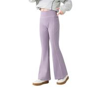 TYUSGH Legging évasé décontracté pour fille - Taille élastique - Coupe ajustée - Pantalon de yoga confortable pour enfants - Pantalon de couleur unie avec poche, violet, 5-6 ans