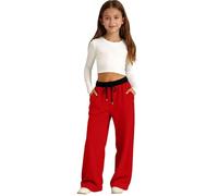 TYUSGH Pantalon de jogging ample à jambe large pour filles avec cordon de serrage pour enfants, pantalon d'école, d'athlétisme, de jogging, Rouge, 10-11 ans
