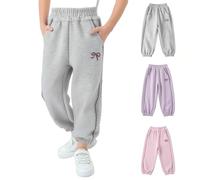 TYUSGH Pantalon de jogging décontracté avec nœud pour petite fille - Taille élastique - Joli pantalon de survêtement à enfiler pour l'école au quotidien, rose, 18-24 mois