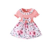 TYUSGH Robe d'été côtelée à manches courtes et volants pour petite fille, imprimé floral, rose