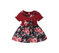TYUSGH Robe d'été côtelée à manches courtes et volants pour petite fille, imprimé floral, rouge