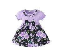 TYUSGH Robe d'été côtelée à manches courtes et volants pour petite fille, imprimé floral, violet