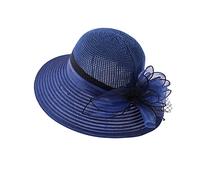 TYUSGH Robe en organza pour femme - Chapeau de mariage - Chapeau de mariage - Église - Fête de thé - Chapeau d'été à large bord pour fête de mariage, bleu marine, Taille unique
