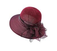 TYUSGH Robe en organza pour femme - Chapeau de mariage - Chapeau de mariage - Église - Fête de thé - Chapeau d'été à large bord pour fête de mariage, bordeaux, Taille unique