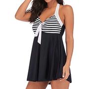 TYUSGH Tankini pour femme - Dos nu rayé - Grande taille - Rembourré - Maillot de bain, Noir , 3XL