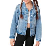TYUSGH Veste en jean déchirée pour filles - Col rabattable - Manches longues - Vêtements d'automne pour enfants de 4 à 12 ans, bleu, 11-12 ans