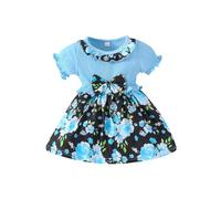 TYUSGH Vêtements pour petite fille - Robe côtelée à manches courtes et volants - Imprimé floral - Tenue d'anniversaire - Bleu