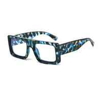 TYUVIVO Lunettes anti-lumière bleue à monture épaisse, style léopard unisexe (bleue, forme imbriquée)