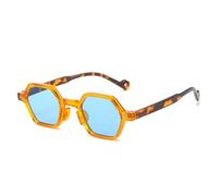 TYUVIVO Lunettes de Soleil Carrées Polygone Rétro Hommes Couleur Bonbon Vert Léopard Lunettes Nuances UV400 Femmes Tendance Punk Rivets Lunettes de Soleil, Orange Léopard Bleu, Taille Unique