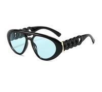 TYUVIVO Lunettes de soleil carrées surdimensionnées à double pont pour femmes, verres jaunes et oranges vintage, lunettes de soleil tendance UV400 pour hommes, noir, bleu, taille unique