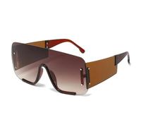 TYUVIVO Lunettes de soleil de luxe à demi-monture, une pièce, pour femmes et hommes, style punk, surdimensionnées, à dessus plat, vintage (thé thé)
