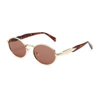 TYUVIVO Lunettes de soleil ovales rétro en métal pour femmes, couleur bonbon, protection UV400, style punk pour hommes (thé doré)