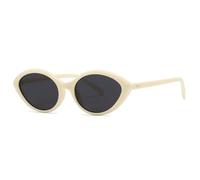 TYUVIVO Lunettes de soleil ovales vintage à monture fine et large pour femmes et hommes, style punk, rivets, tendance, UV400 (beige et noir)
