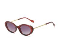 TYUVIVO Lunettes de soleil ovales vintage pour femmes, mode unique, monture à chaîne en métal, protection UV400, style œil de chat (dégradé rouge-gris)