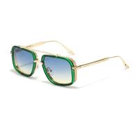 TYUVIVO Lunettes de soleil rétro en métal à double pont pour femmes, style punk, protection UV400 (vert, bleu, jaune)