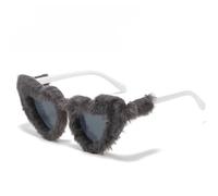 TYUVIVO Lunettes de soleil rétro en peluche douce pour femmes, mode bleue et rose, tendance pour hommes, œil de chat, UV400 (gris blanc gris)