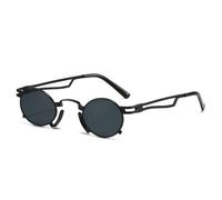 TYUVIVO Lunettes de soleil rétro ovales petites, monture en métal unique, style punk, pour femmes et hommes (noir et gris)