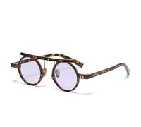 TYUVIVO Lunettes de Soleil Rétro Petites Femmes Rondes Mode Double Pont Punk Dégradé Hommes Double Couleur Rivets Lunettes de Soleil UV400, Léopard, Taille Unique