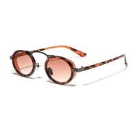 TYUVIVO Lunettes de soleil rétro punk pour femmes, petites lunettes ovales à verres dégradés UV400, tendance pour hommes, semi-métalliques (dégradé léopard thé).
