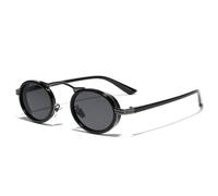 TYUVIVO Lunettes de soleil rétro punk pour femmes, petites, ovales, dégradées, UV400, tendance pour hommes, semi-métalliques (noir canon de fusil, gris)