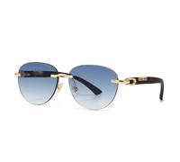 TYUVIVO Lunettes de soleil rondes en métal rétro (bleu)