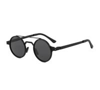 TYUVIVO Lunettes de soleil rondes rétro en métal à double pont pour hommes, monture punk avec verres transparents et protection UV400 (noir et gris)