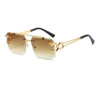 TYUVIVO Lunettes de soleil sans monture en métal léopard pour femmes et hommes de luxe, lunettes de soleil à double faisceau UV400, thé doré, taille unique