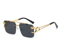 TYUVIVO Lunettes de soleil sans monture en métal léopard pour femmes et hommes de luxe, lunettes de soleil à double faisceau UV400, gris doré, taille unique