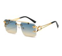 TYUVIVO Lunettes de Soleil sans Monture Léopard en Métal de Mode Femmes Hommes de Luxe Lunettes de Soleil Double Faisceau Nuances UV400, Thé Bleu, Taille Unique