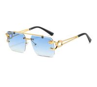 TYUVIVO Lunettes de Soleil sans Monture Léopard en Métal de Mode Femmes Hommes de Luxe Lunettes de Soleil Double Faisceau Nuances UV400, Or Bleu, Taille Unique